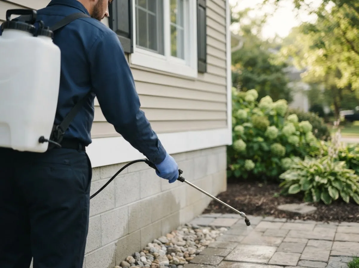 Pest control technician inspecting a home in Orange, MA